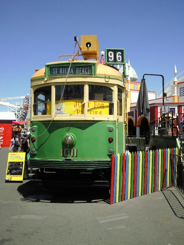 Wooden train at Luna Park in Melbourne, Australia