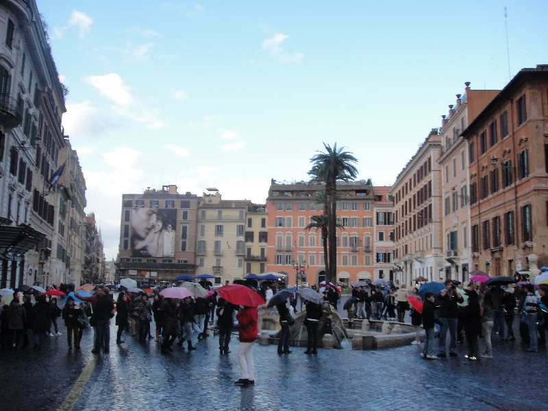 Umbrella crowd on Piazza di Spagna, Italy