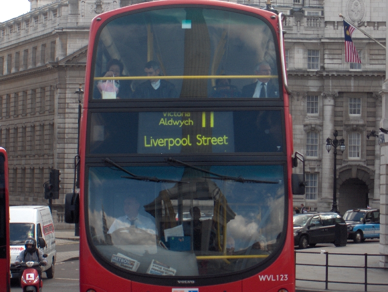 The big red bus to Liverpool St, United Kingdom