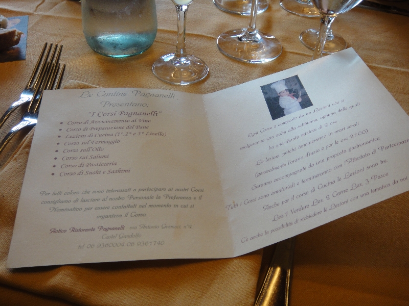 Menu for italian cooking courses, Italy