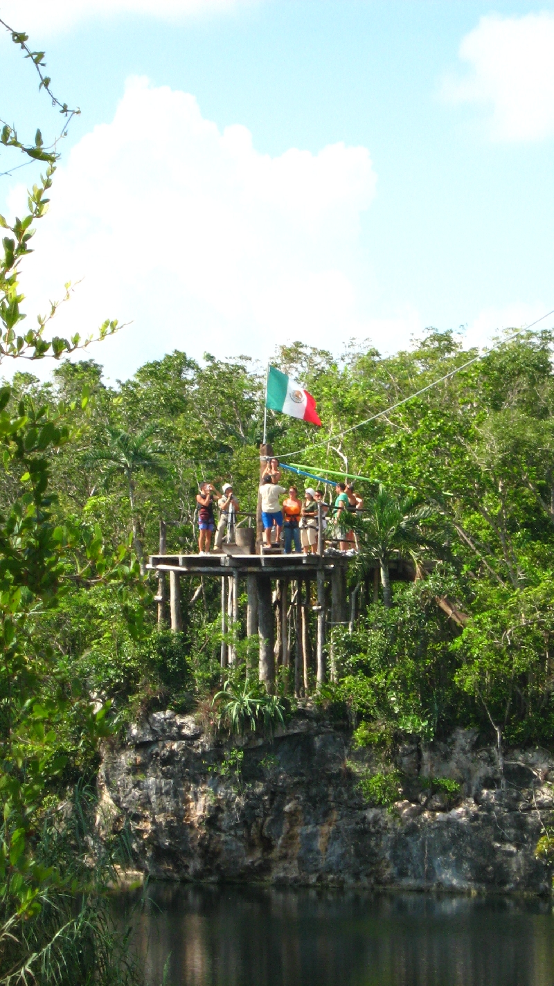 Ziplining over the lagoon, Tulum Mexico