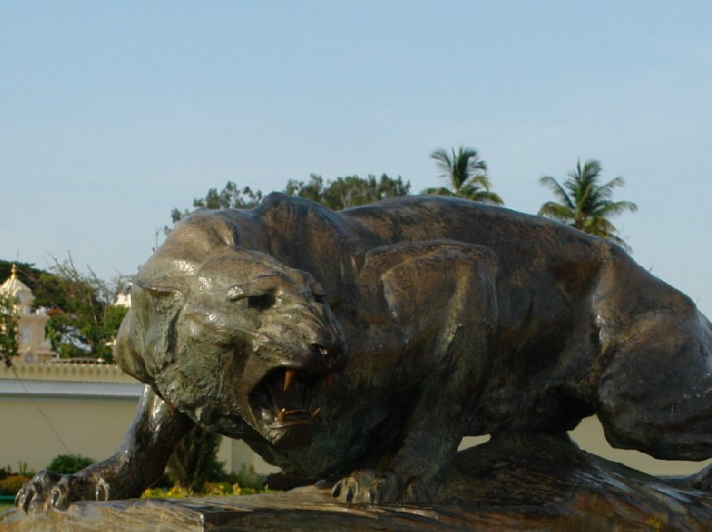 Bronze lion sculpture at the Mysore Palace., India