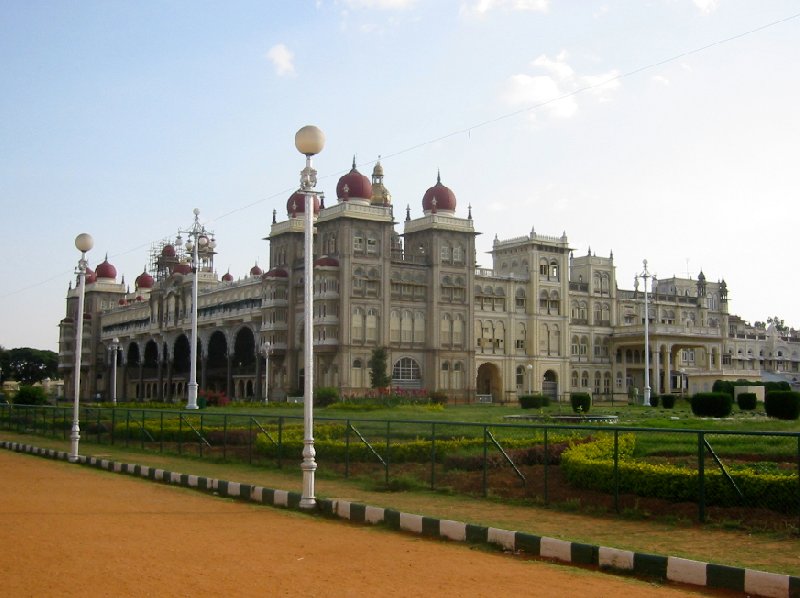 Side angle photo of the Mysore Palace., India