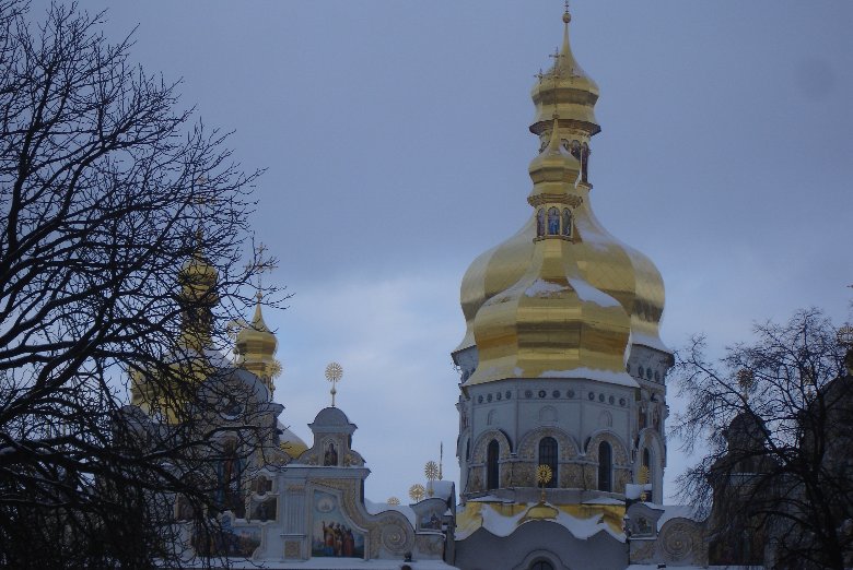 Holy Dormition Cathedral in the snow, Ukraine, Kiev Ukraine