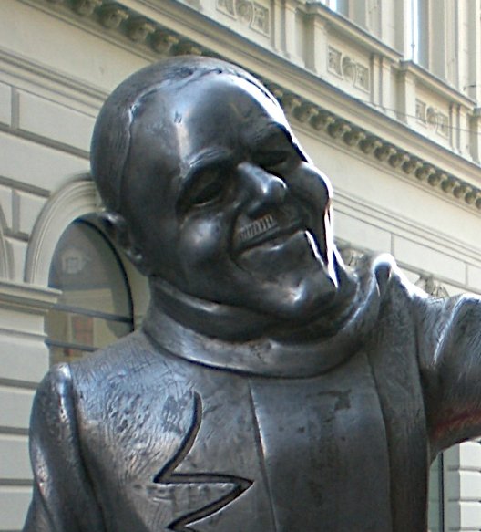 Bronze sculpture of Schoener Naci, Beautiful Naci in Bratislava, Slovakia