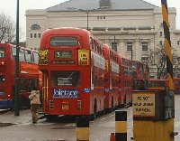 The double decker buses in London