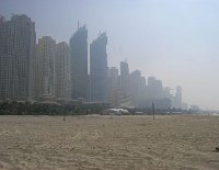 Skyscrapers from the beach, the skyline of Dubai.